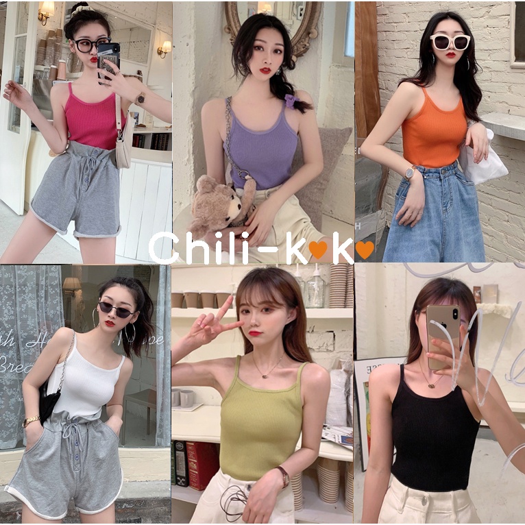 Chili_koko K245-1 (พร้อมส่ง)สายเดี่ยวไหมพรมนิ่มสีพื้น แมทช์ง่ายมาก