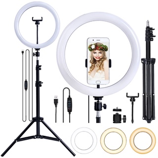 (พร้อมขาตั้ง) โคมไฟแต่งหน้า โคมไฟเซลฟี่ ไลฟ์สด ไฟแต่งหน้า ไฟวงแหวน Selfie Ring Light 10" 3 Modes ปรับได้