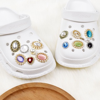 Jibitz ชุดหมุดคริสตัล ไข่มุก เครื่องประดับ สําหรับตกแต่งรองเท้า Crocs Jibbits DIY