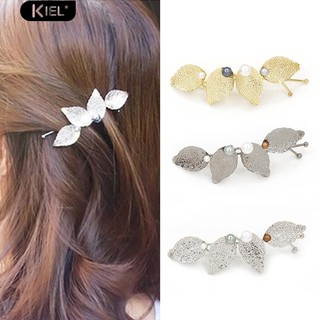 ‴ใบแฟชั่น Faux ไข่มุกผมขา Fringe Hair Clip ของขวัญเครื่องประดับ Charm