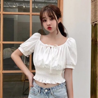 เสื้อครอปผ้าลินินผูกโบว์