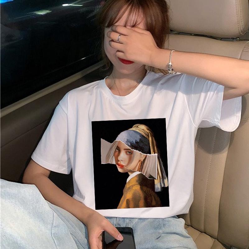 Billie Eilish เสื้อยืดโอเวอร์ไซส์คอกลมสําหรับผู้หญิง Hเสื้อยืด