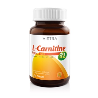 VISTRA L-Carnitine 500mg Plus 3L วิสทร้า แอล-คาร์นิทีน 500 มก. พลัส 3 แอล (30 เม็ด)