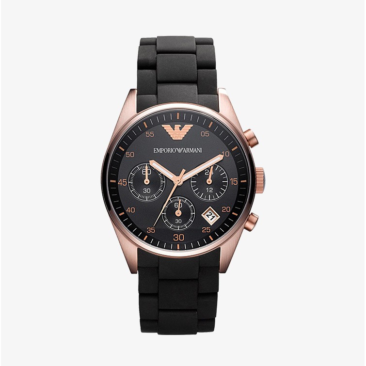 EMPORIO ARMANI นาฬิกาข้อมือผู้หญิง รุ่น AR5906 Sportivo Chronograph Black Dial – Black Silicone