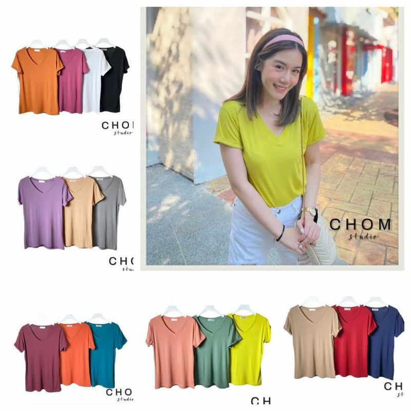 🌈🍭 เสื้อยืดคอวี แขนเบิ้ลเล็กๆ***เนื้อผ้ายืดเกาหลี เนื้อนิ่มมากๆ ใส่สบายเลยค่า **📍size : อก 36-42” ยา