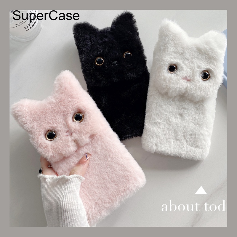 Plush Cat Stand Case For Samsung Galaxy S21 S20 S10 S9 S8 Plus Ultra Lite FE S10E S21+ S20+ S10+ S9+ S8+ Cover Cute Cartoon Holder Warm Fluff Soft Phone Case ราคา ถูกที่สุด ดีลบีเคเค แกลเลอรีภาพที่ 7