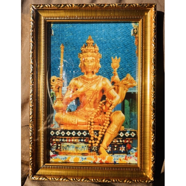ภาพใส่กรอบ ท้าวมหาพรหม (พระพรหม) ขนาด 5X7 นิ้ว มีที่แขวน/ขาตั้ง พร้อมบูชา