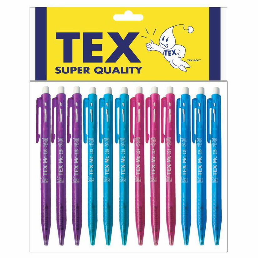 TEX MC 228 TD ปากกาลูกลื่น หัว 0.7 มม. หมึกน้ำเงิน แพ็ค 12 ด้าม