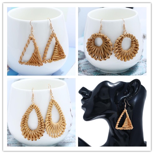 ใหม่แฟชั่นสไตล์ชาติพันธุ์ Dangle ฟาง Plaed Teardrop/Triangle ผู้หญิงต่างหูเครื่องประดับขนาดใหญ่ต่างหูหนึ่งคู่ y1221