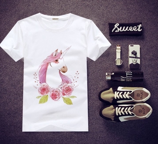 เสื้อยืดสกรีนลาย Unicorn ใส่สบายๆ ไม่ยืด ไม่ย้วย