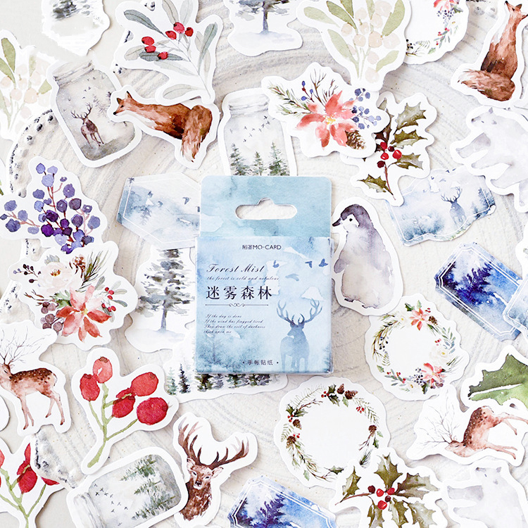 46 ชิ้น/กล่อง Misty Forest ตกแต่งเครื่องเขียนสติกเกอร์สมุดภาพ DIY ไดอารี่สติกเกอร์ป้ายอุปกรณ์การเรียน