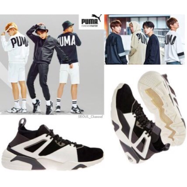 รองเท้ามือสอง ของแท้จ้า😁🥰BTS X Puma Bog Sock Shoes Baskets Official Black/White Bangtan Boys Sneakers