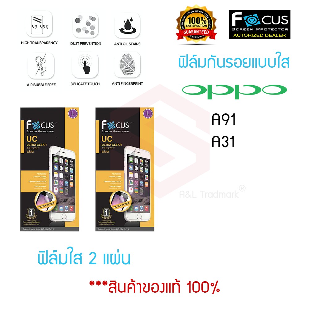 FOCUS ฟิล์มกันรอย OPPO A91 / A31 (ฟิล์มใส 2 แผ่น)