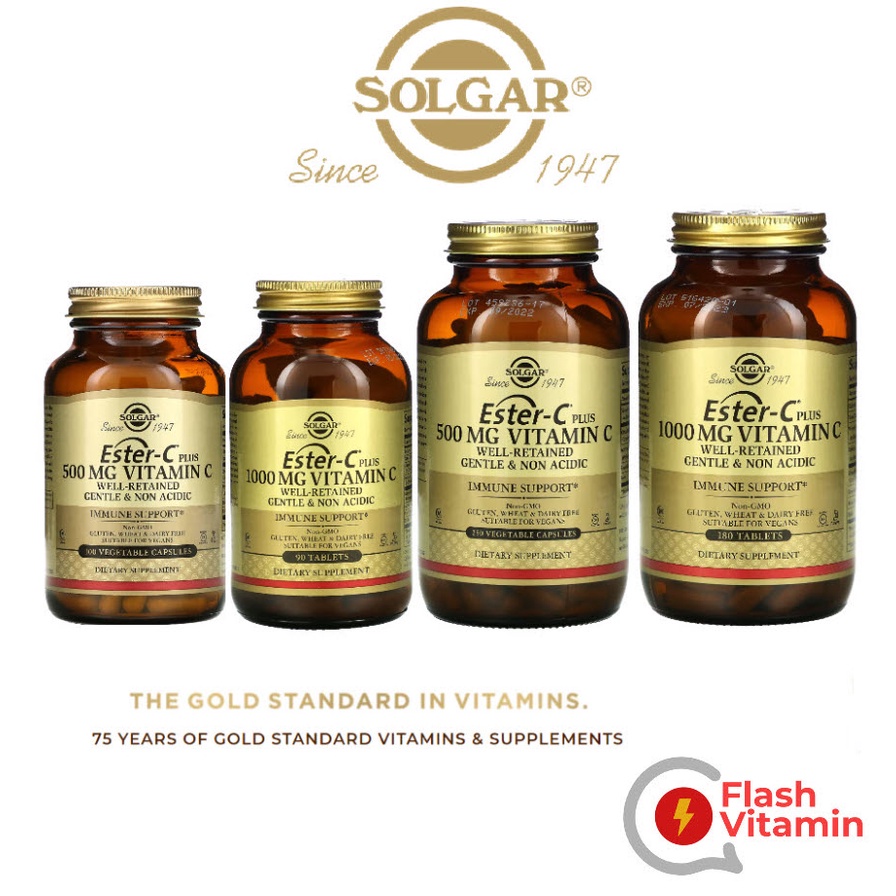 <พร้อมส่ง> ขวดเล็ก / ใหญ่ Solgar, Ester-C Plus, Vitamin C, 500 mg / 1,000 mg - เอสเตอร์ วิตามินซี เสริมภูมิต้านทาน