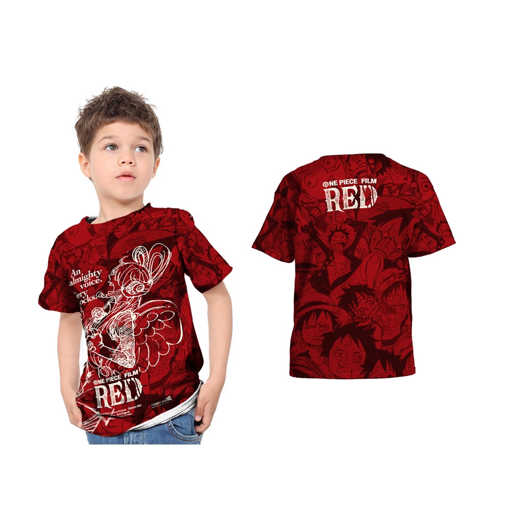One Piece Anime Kids T-Shirt Red Full Printing Free Custom Name ART 1