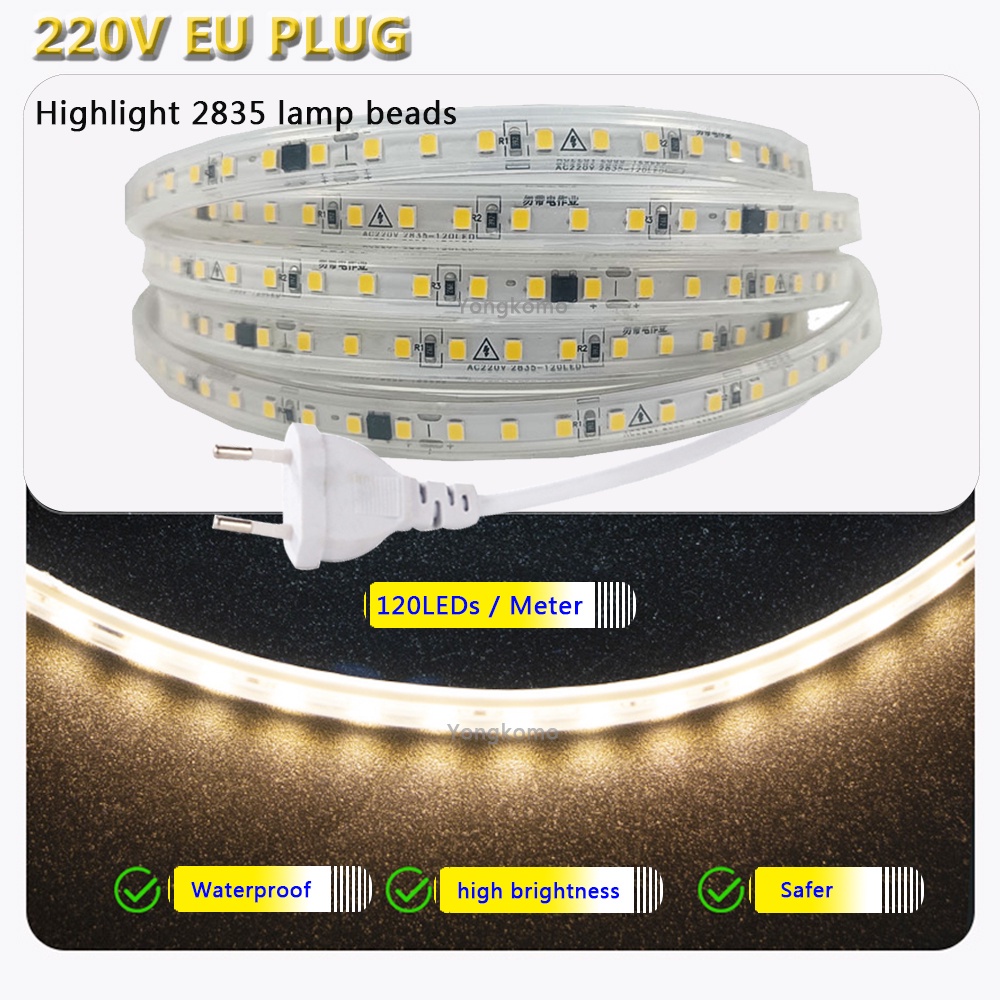 กันน้ํากลางแจ้งยืดหยุ่นแถบแสง 220V 120LED/M, ความสว่างสูง LED Strip สําหรับตกแต่งบ้าน, ลานภูมิทัศน์และหลังคาขอบแสง