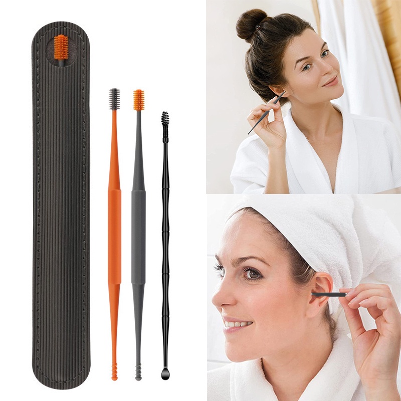 360° Spiral EarWax Removal Tool Kit / Silicone Double Head Ear Cleaning Sticks / Portable Adult Ear Cleaner Swab