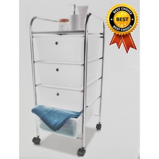 ตู้ลิ้นชักโครงโลหะแบบพลาสติก 4 ชั้น รถเข็นมีล้อเลื่อน Chrome Trolley 4 Drawers ขนาด 34X39X79 ซม.