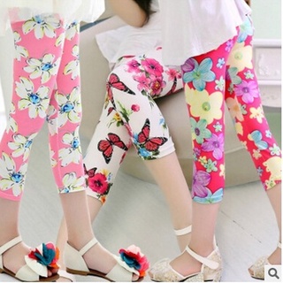 Girls Leggings Summer Children Skinny Pants Elastic Silk Breathable Causal Pencil Pants Flower Print Kids Leggings Girl Capris