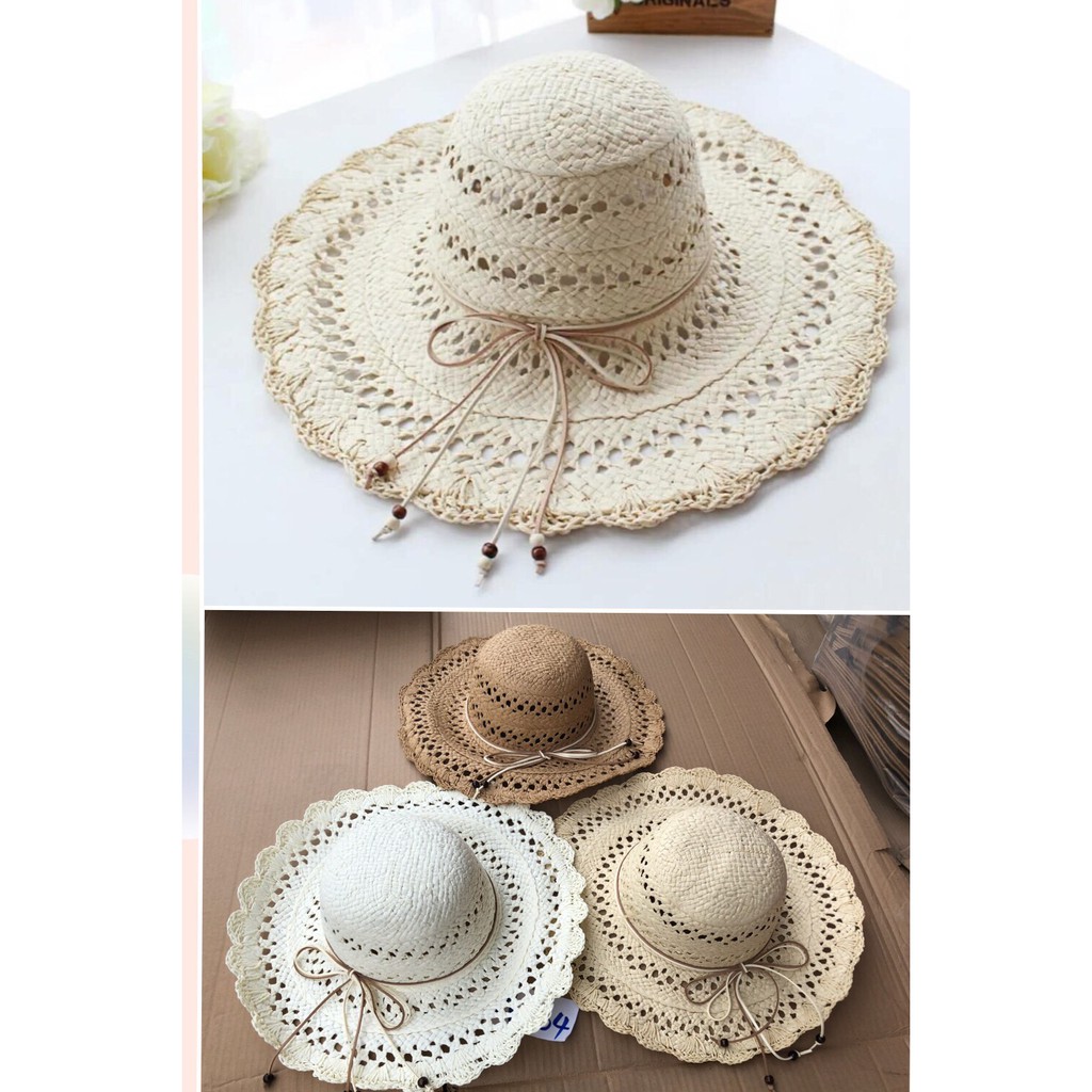 หมวกสานปีกกว้างกันแดดได้ หมวกเที่ยวทะเลพกพาสะดวก ปรับไซส์ได้ตามขนาดศีรษะ พร้อมส่งของ E-015 - รูปที่ 4