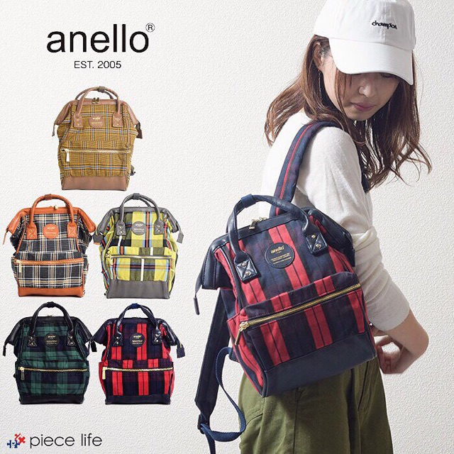 ของแท้ 💯กระเป๋าเป้ Anello Checked Hinge Clasp Mini Backpack