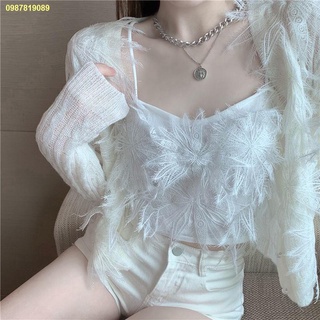 มีสินค้า📣📯2022 New Sweet and Spicy Feather Short Sling Women s Outer Wear Inner Knit Pure Desire . รายละเอียดสินค้า