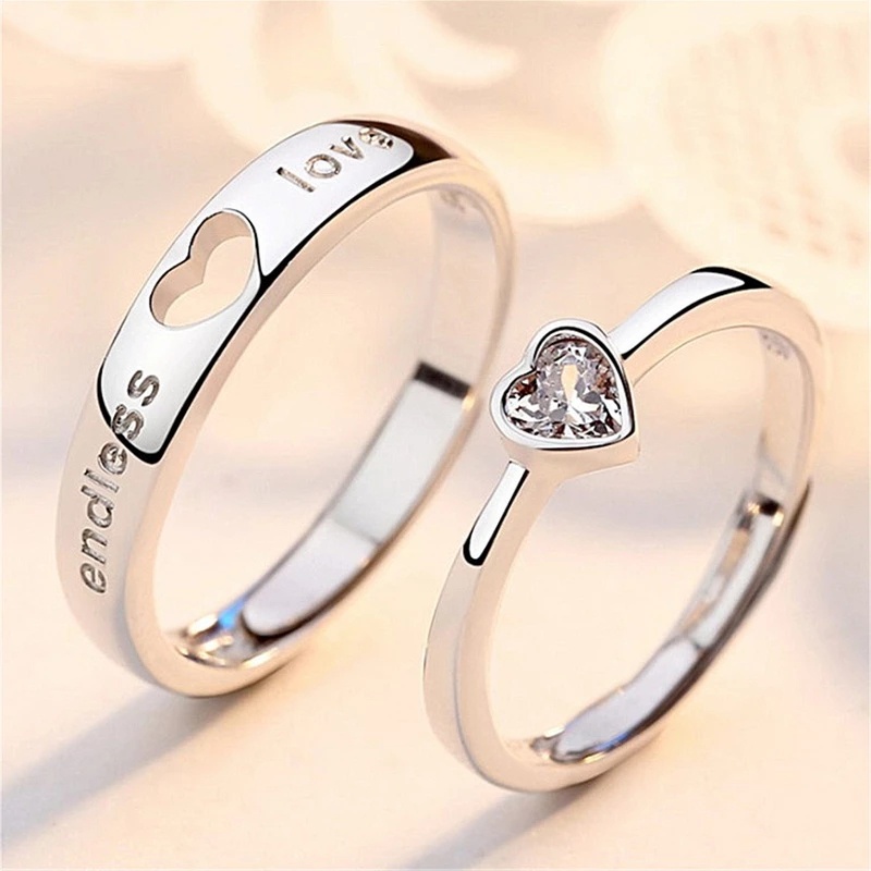 Trendy Luxury Heart Engagement Wedding Ring /Couple Heartbeat Forever Endless Love Letter Hollow Finger Rings Anniversary Valentine's Day Gift