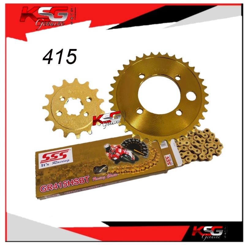 ZFORE เฟืองแข่ง 415 ชุด + SSS 415 Full Gold Chain Rantai GR415HSBT LC135v1~v8 Y125ZR RXZ
