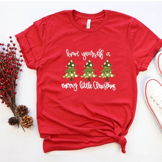 T-Merry Christmas Women O-neck Short Sleeve T Shirt Cute Christmas Tree Printing New Year Clothing Cotton Tee Shirt Fem