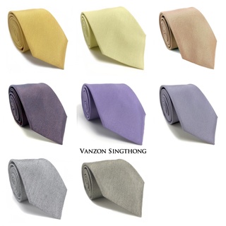 เนคไทสลิมผ้าโพลีเอสเตอร์ทอลายทวิลสีพื้น + ผ้าเช็ดหน้า By Vanzon Singthong (2/2)