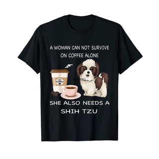 เสื้อยืด พิมพ์ลาย A Woman Can Not Survive On Coffee Alone She N Shih Tzu แฟชั่นฤดูร้อน สําหรับผู้หญิงS-5XL