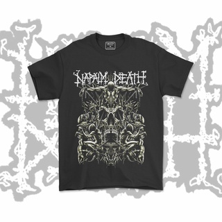 คอลูกเรือเสื้อยืดคอกลมเสื้อเชิ้ต Death Napalm Band V2 สีดํา สําหรับผู้ชาย และผู้หญิงผ้าฝ้ายแท้