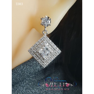 ต่างหูเพชร Princess Cut ข้างละ 50 ตัง เพชรเลียนแบบเพชรแท้ ทำจาก เพชร CZ, Cubic Zirconia เพชรโคลนนิ่งล้อมเพชรทำจากเพชร CZ