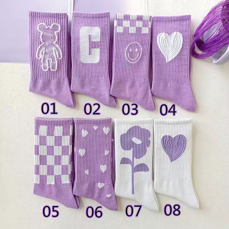 พร้อมส่ง ถุงเท้ากีฬา ลําลอง สีม่วง น่ารัก สําหรับผู้หญิง นักเรียน