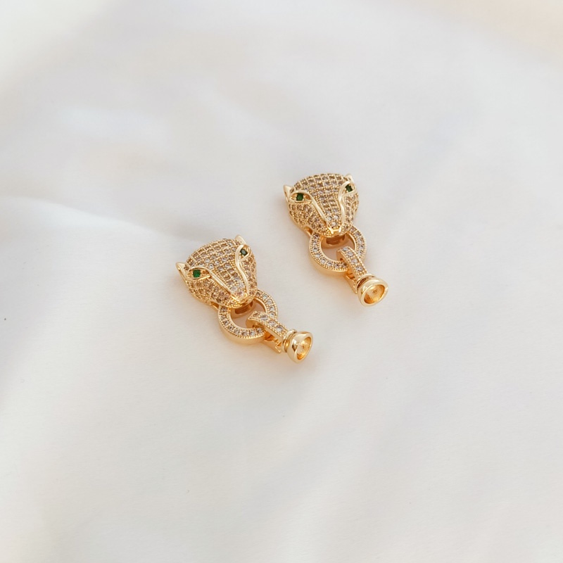 ตะขอเชื่อมต่อเครื่องประดับ สร้อยข้อมือ สร้อยคอ แฮนด์เมด ลายเสือดาว 14K ฝังเพทาย DIY