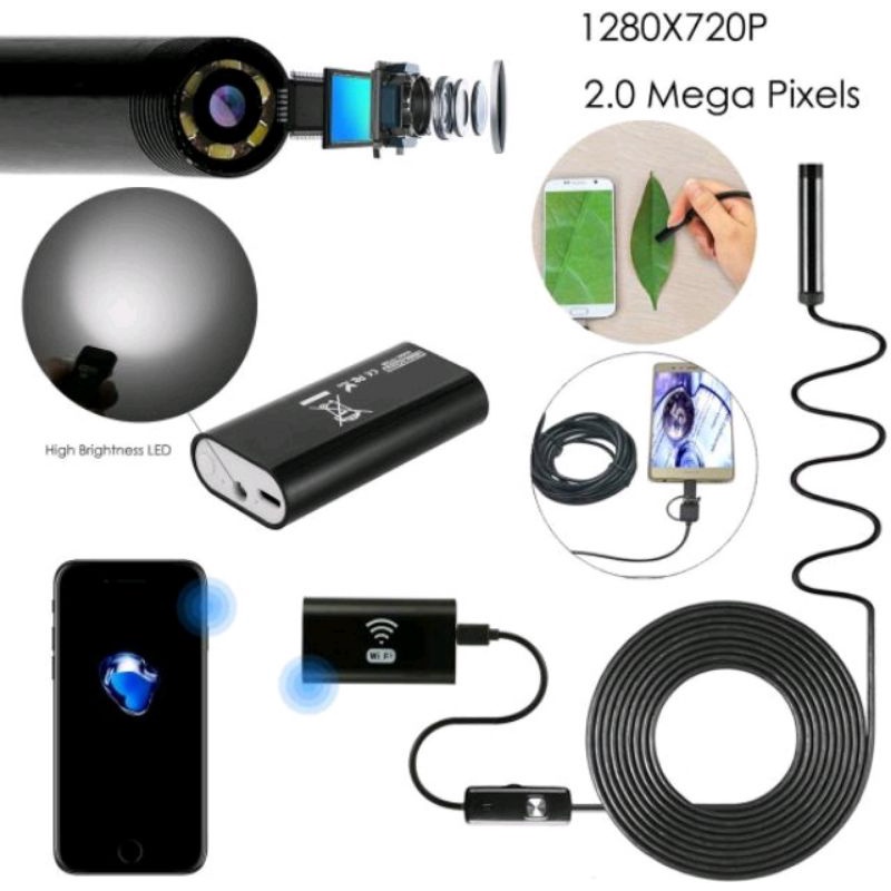 กล้องซ่อมแอร์ กล้องส่องท่อ กล้อง​งู​ wifi​ ยาว​2 เมตร​ Endoscope Wallfire WIFI 720P