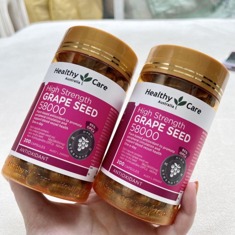 Healthy Care Grape seed Extract 58000mg 200 Capsules (เกรปซีด) อาหารเสริม เมล็ดองุ่นสกัดเข้มข้น🍇🍇🍇