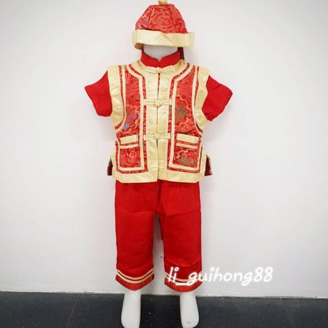 ชุดฮ่องเต้ผ้าแพร เด็กชาย พร้อมหมวก (124cs) (Boy Chinese Dress)
