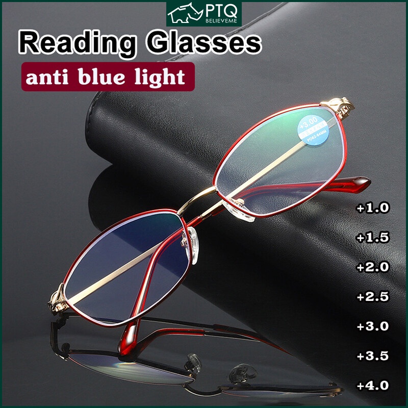 แว่นตาอ่านหนังสือ กรอบโลหะ เคลือบเรซิ่น HD ป้องกันแสงสีฟ้า +1.0 ~ +4.0