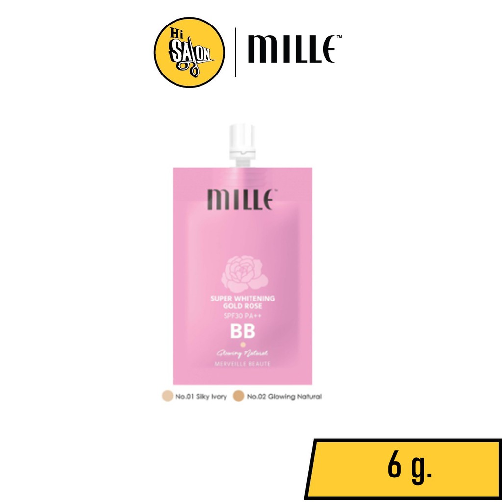 (แบบซอง) มิลเล่ ซุปเปอร์ ไวท์เทนนิ่ง โกลด์ โรส บีบี ครีม MILLE SUPER WHITENING GOLD ROSE BB CREAM SPF30 PA++ 6g