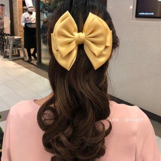 หางม้ารุ่นพิเศษ (หางม้าแบบกิ๊บติดผม) โบว์สีเหลืองเลม่อน