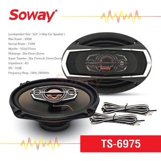 Soway TS-6975 ลำโพงแกนร่วม 3ทาง 6x9นิ้ว แถมสายและฝาครอบ เบส กลาง แหลม 1คู่