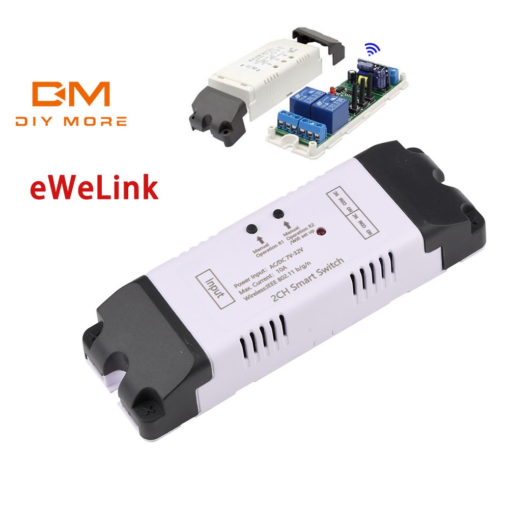 Diymore DC 7-32V eWeLink พร้อมเชลล์ 2 ช่อง WiFi โมดูลรีเลย์ สมาร์ทโฮม APP รีโมทคอนโทรล สวิตช์ ประตู 