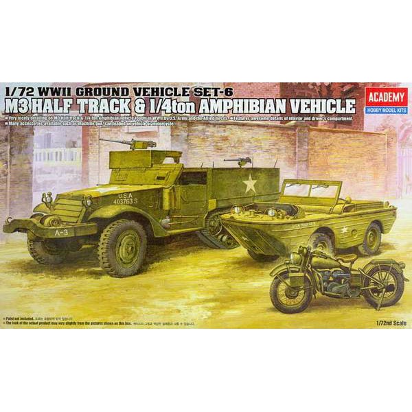 โมเดลรถถัง Academy ขนาด 1/72 AC13408 U.S. M3 Half Track & 1/4-ton Amphibian Vehicle