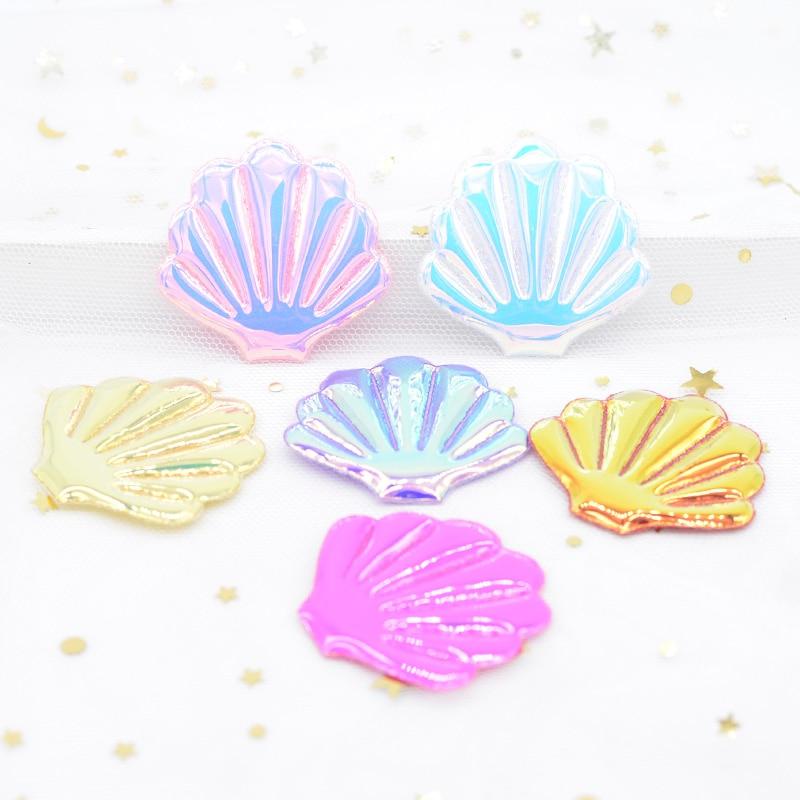 12 ชิ้น 42*40 มม.PU Shell เบาะ Appliques สําหรับงานฝีมือ DIY เค้ก Topper & Baby Headwear BB คลิปอุปกรณ์เสริมตกแต่งแพทช์