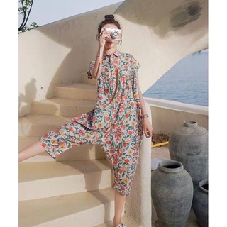 ชุดจั๊มสูท พิมพ์ลายดอกไม้ Flower jumpsuit ชุดแฟชั่นให้นมลูกได้