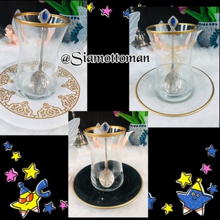 *พร้อมส่ง*Turkish Tea Set แก้วชาตุรกีทรงดอกทิวลิปขอบทอง