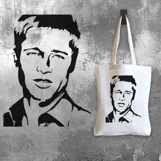 กระเป๋าผ้าแคนวาส สไตล์ที่ 204 สกรีนลายสไตล์พ่นสีสเปร์ย แนว Street Art ลาย Portrait-Actor-brad-pitt