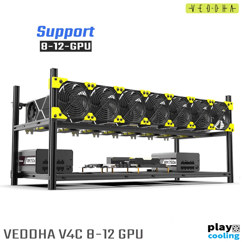 VEDDHA V4C 8-12GPU Premium Mining Aluminum Case Stackable (พรีเมี่ยมเคสริก วางซ้อนกันได้)
