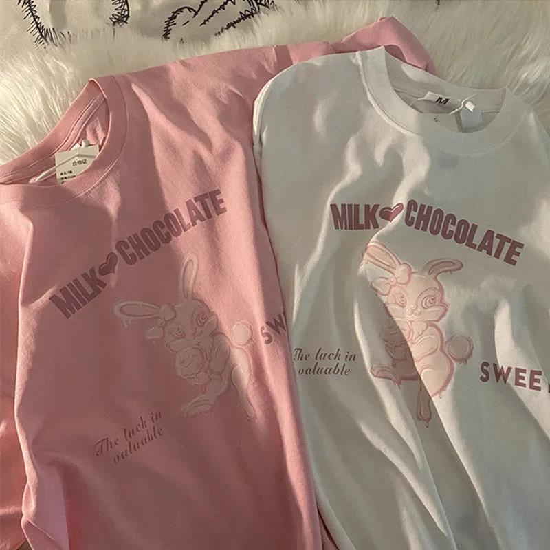 ใหม่ เสื้อยืดแขนสั้น ผ้าฝ้าย 100% พิมพ์ลาย ทรงหลวม สไตล์เกาหลี แฟชั่นฤดูร้อน สําหรับผู้หญิง นักเรียน 2021